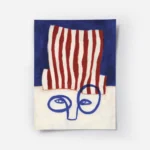 affiche abstraite dun visage bleu minimaliste avec un chapeau a rayures rouges e.webp