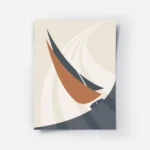 affiche abstraite dun voilier orange et bleu marine sur locean avec des lignes d.webp