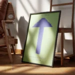 affiche abstraite dune lampe de table futuriste bleue sur fond vert style dani k encadre.webp