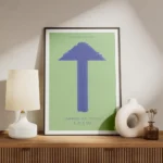 affiche abstraite dune lampe de table futuriste bleue sur fond vert style dani k meuble.webp