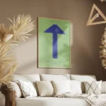 affiche abstraite dune lampe de table futuriste bleue sur fond vert style dani k salon.webp
