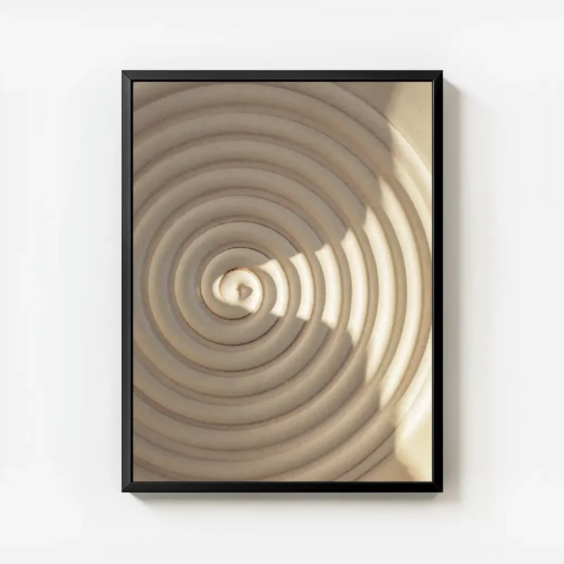 affiche abstraite dune spirale beige avec des ombres marquees creant un effet de avec cadre.webp