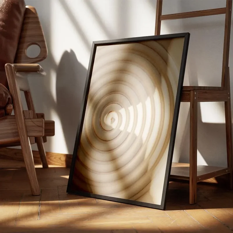 affiche abstraite dune spirale beige avec des ombres marquees creant un effet de encadre.webp