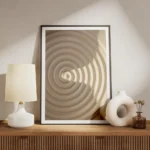 affiche abstraite dune spirale beige avec des ombres marquees creant un effet de meuble.webp