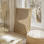 affiche abstraite dune spirale beige avec des ombres marquees creant un effet de salon beige.webp