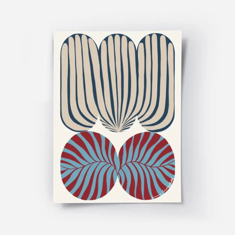 affiche abstraite et audacieuse avec motif zebre tons bleus rouges et beiges typ.webp