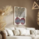 affiche abstraite et audacieuse avec motif zebre tons bleus rouges et beiges typ salon.webp