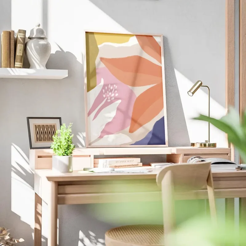 affiche abstraite et coloree de fleurs graphiques aux couleurs vives bureau.webp