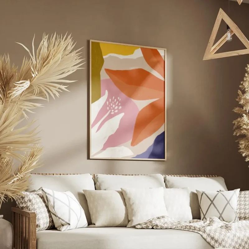 affiche abstraite et coloree de fleurs graphiques aux couleurs vives salon.webp