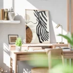 affiche abstraite formes organiques noir beige et marron inspiration feminine bureau.webp