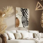 affiche abstraite formes organiques noir beige et marron inspiration feminine salon.webp