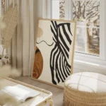 affiche abstraite formes organiques noir beige et marron inspiration feminine salon beige.webp