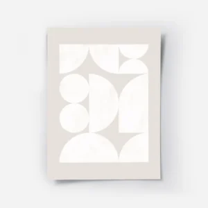 affiche abstraite geometrique avec des formes blanches et beiges.webp