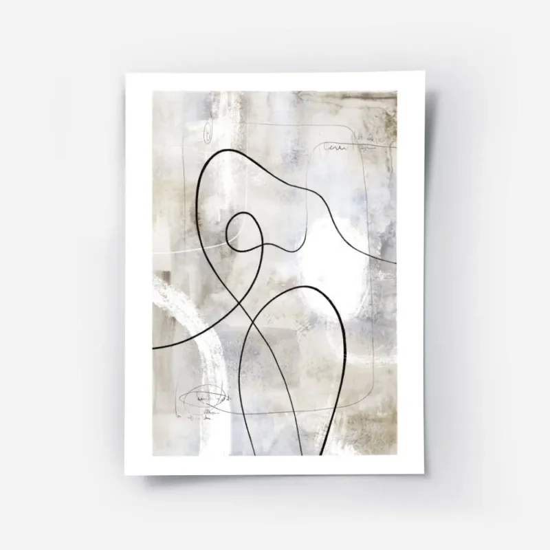 affiche abstraite gris beige avec des lignes noires et blanches evoquant une fig.webp