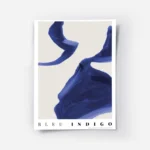 affiche abstraite indigo no2 avec des formes bleues sur un fond beige et du text.webp
