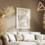 affiche abstraite minimaliste aux tons beiges et bruns avec des lignes de crayon salon.webp