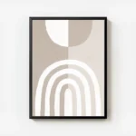 affiche abstraite minimaliste avec arches blanches et beiges formes geometriques avec cadre.webp