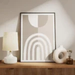 affiche abstraite minimaliste avec arches blanches et beiges formes geometriques meuble.webp