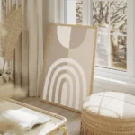 affiche abstraite minimaliste avec arches blanches et beiges formes geometriques salon beige.webp
