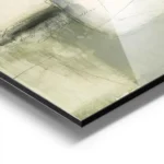 affiche abstraite aux teintes naturelles de vert olive beige et blanc avec des f aluminium.webp