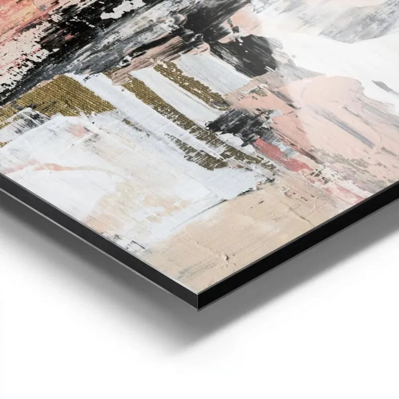 affiche abstraite aux teintes rose beige blanc et noir avec des touches dorees t aluminium.webp