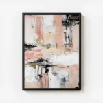 affiche abstraite aux teintes rose beige blanc et noir avec des touches dorees t avec cadre.webp