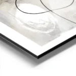 affiche abstraite aux tons gris beige avec des lignes noires et blanches et des aluminium.webp