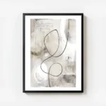 affiche abstraite aux tons gris beige avec des lignes noires et blanches et des avec cadre.webp