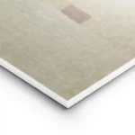 affiche abstraite aux tons neutres beige gris et vert olive avec un carre rouill lightpanel.webp