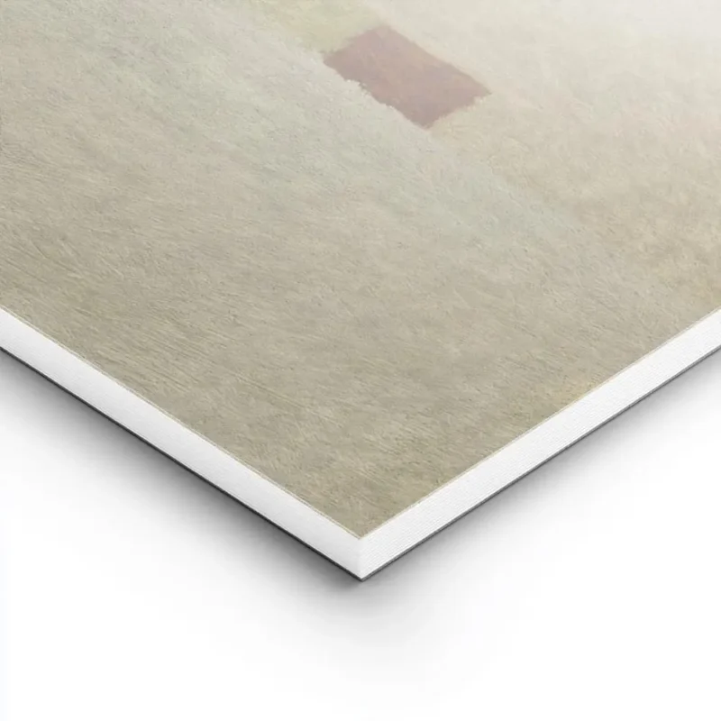 affiche abstraite aux tons neutres beige gris et vert olive avec un carre rouill lightpanel.webp