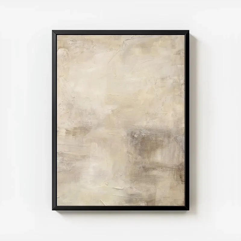 affiche abstraite aux tons neutres beige marron et creme avec des textures de co avec cadre.webp