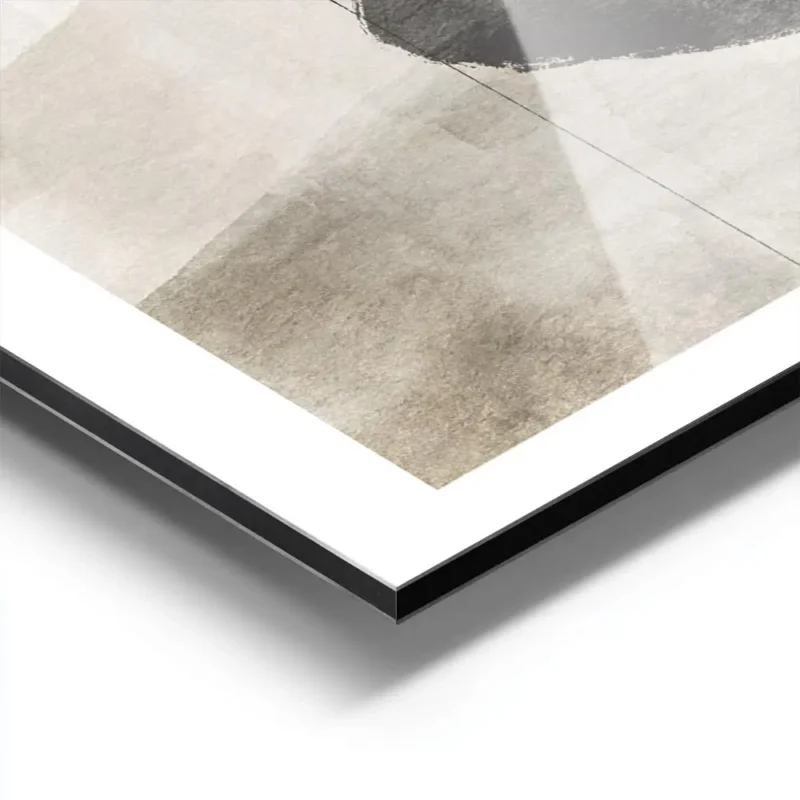affiche abstraite aux tons neutres lignes noires minimalistes et formes abstrait aluminium.webp
