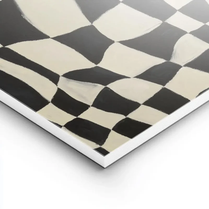affiche abstraite avec des carreaux noirs et blancs ondules creant un motif dami lightpanel.webp