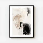 affiche abstraite avec des formes noires et beiges sur fond clair avec des trait avec cadre.webp