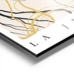 affiche abstraite avec des lignes courbes et des formes de feuilles en noir et j aluminium.webp