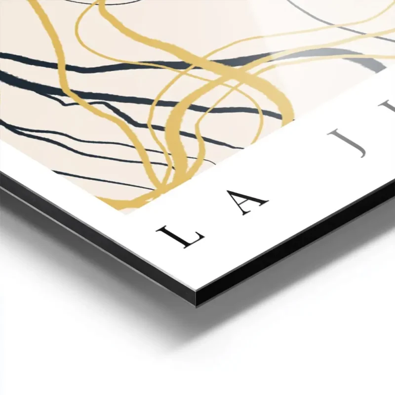 affiche abstraite avec des lignes courbes et des formes de feuilles en noir et j aluminium.webp