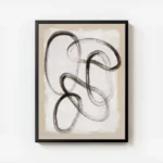affiche abstraite avec des lignes epaisses et organiques noires sur un fond blan avec cadre.webp