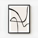 affiche abstraite avec des lignes noires epaisses sur un carre beige clair fond avec cadre.webp