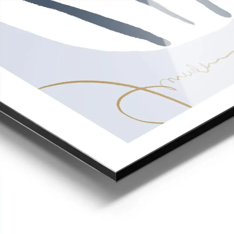 affiche abstraite avec des rayures bleues des formes blanches et noires et des l aluminium.webp