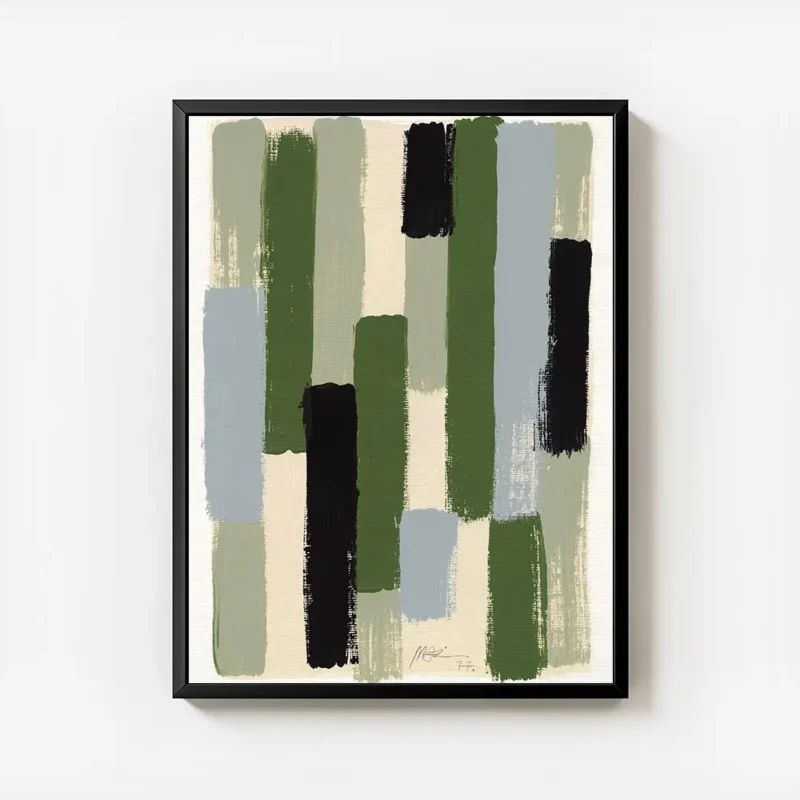 affiche abstraite avec des taches de peinture verticales de differentes couleurs avec cadre.webp