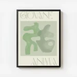 affiche abstraite avec formes vertes et texte giovane anima typographie stylisee avec cadre.webp