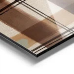 affiche abstraite avec un motif gingham des lignes beige marron et blanc et des aluminium.webp