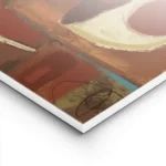 affiche abstraite avec un visage bleu et des formes vegetales sur fond rouge un lightpanel.webp