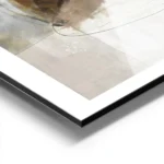 affiche abstraite beige avec des formes texturees marron bleues et des lignes fi aluminium.webp