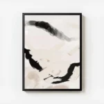 affiche abstraite beige avec des lignes ondulees noires et roses pour une decora avec cadre.webp