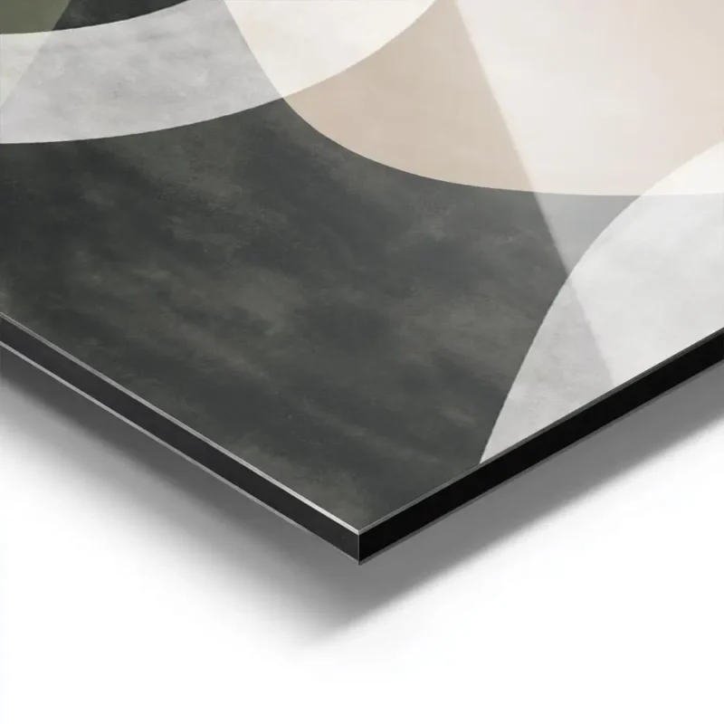 affiche abstraite beige avec un visage feminin stylise de profil et des formes o aluminium.webp
