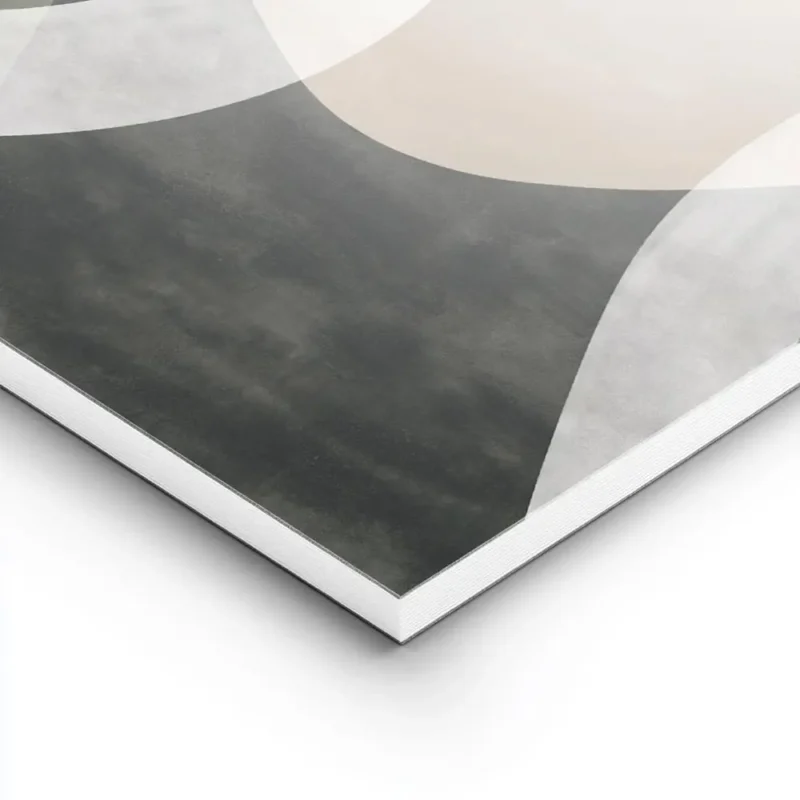 affiche abstraite beige avec un visage feminin stylise de profil et des formes o lightpanel.webp
