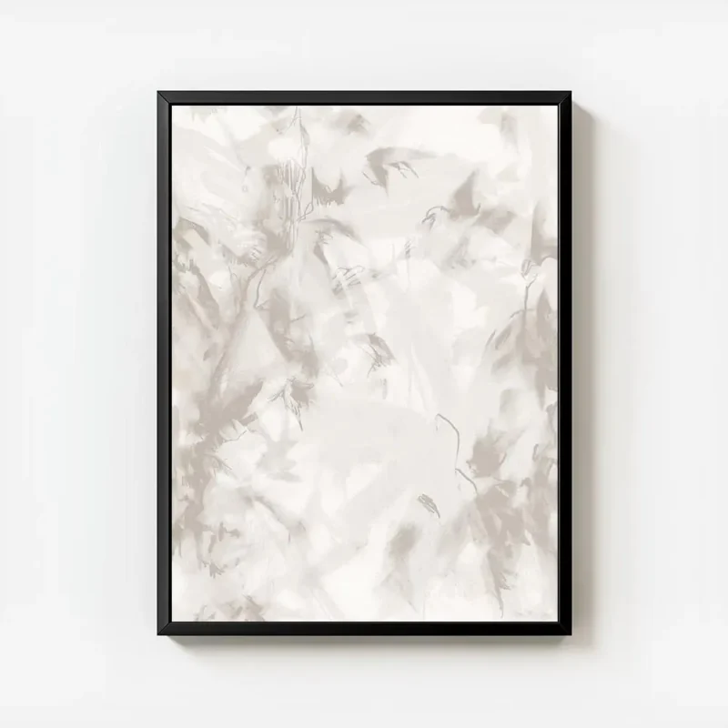 affiche abstraite beige clair aux formes douces et organiques evoquant une sensa avec cadre.webp