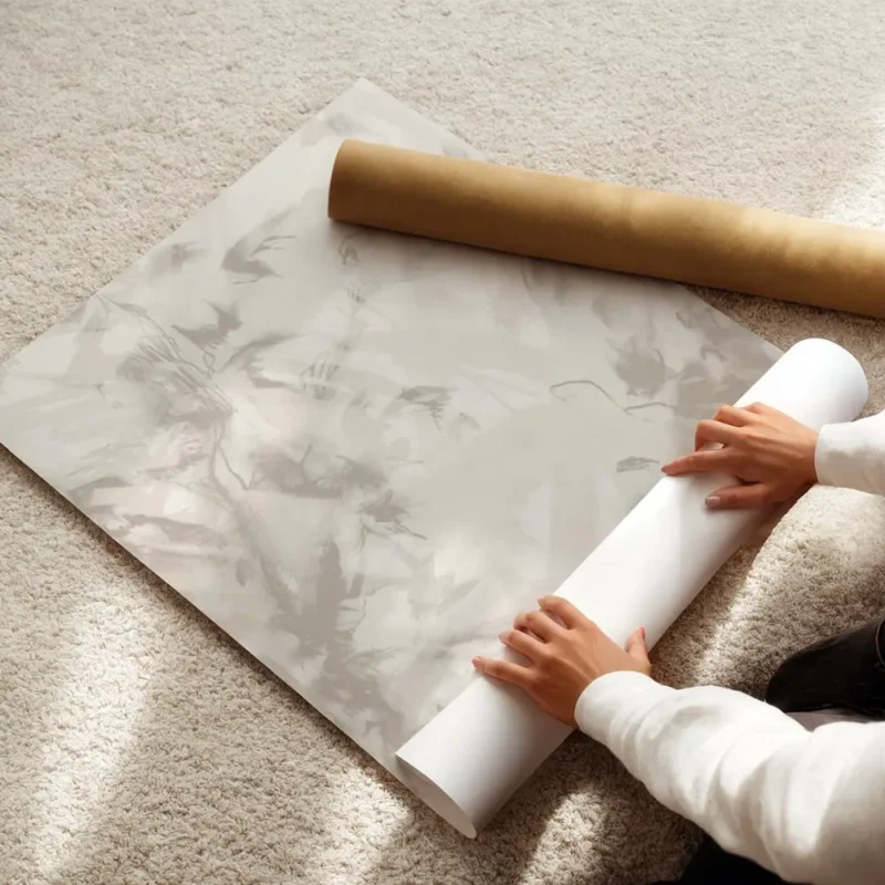 affiche abstraite beige clair aux formes douces et organiques evoquant une sensa enroule.webp