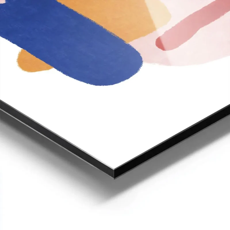 affiche abstraite coloree avec des formes des yeux et une main bleue sur fond bl aluminium.webp